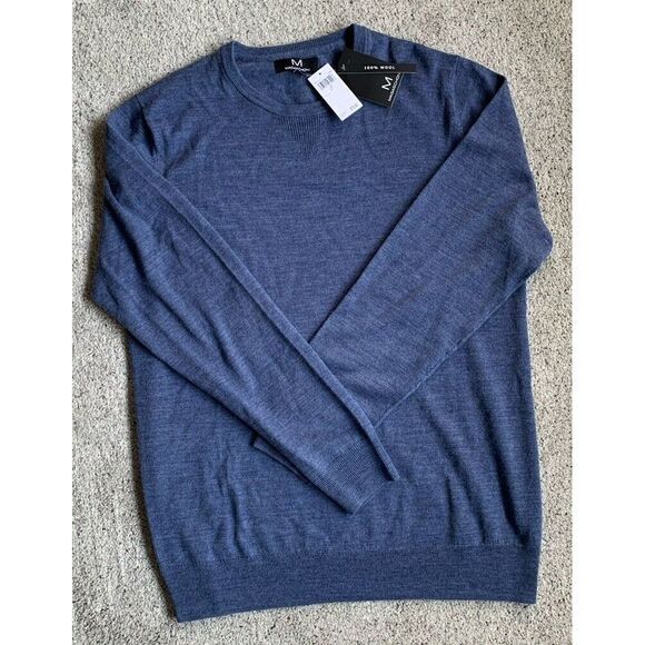 NWT Magaschoni Denim Blue Lightweight 100% Wool Men's Sweater Large Tall LT - Picture 1 of 5